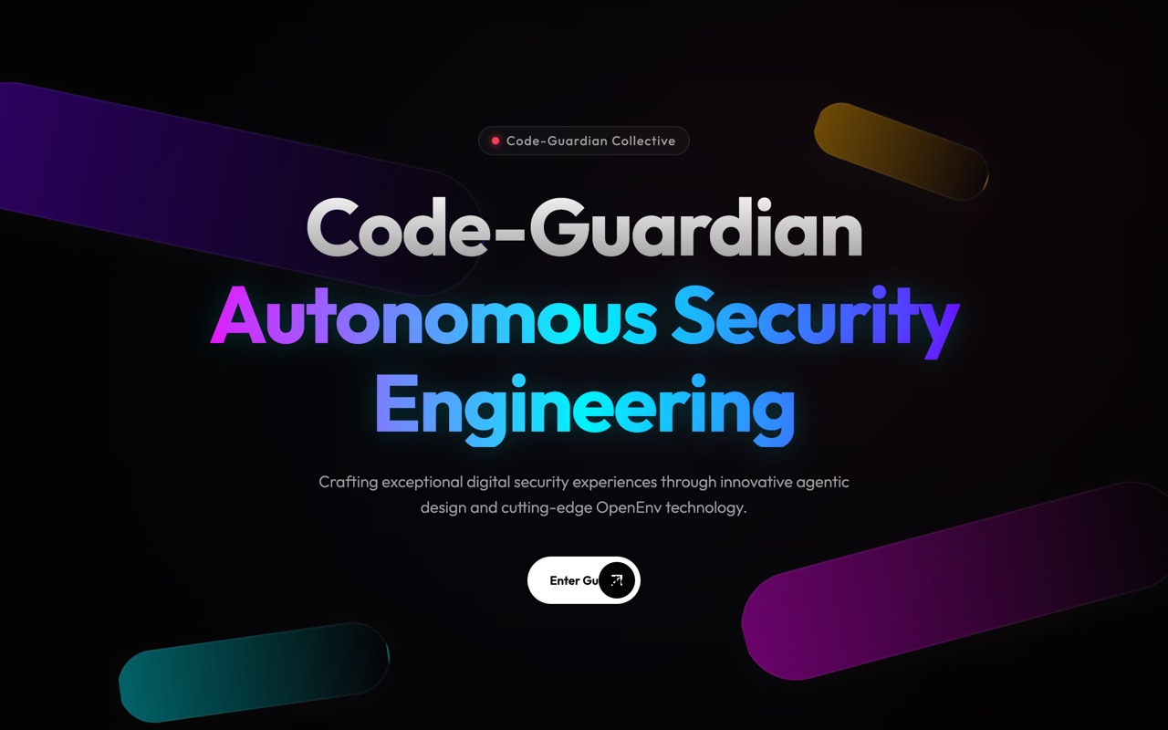 Code-Guardian landing page — “Autonomous Security Engineering”.