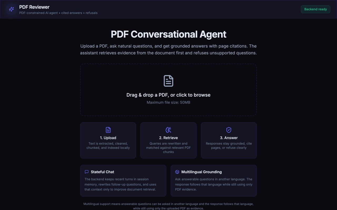 PDFChat: upload a PDF, with the upload / retrieve / answer pipeline explained.